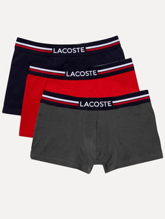 Cueca Lacoste Trunk Boxer Iconic Tricolor Marinho/Vermelha/Chumbo Pack 3UN