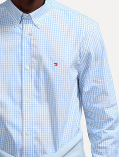 Camisa Tommy Hilfiger Masculina Xadrez Gingham Branca/Azul Claro