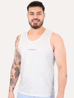 Regata Calvin Klein Jeans Masculina Front Logo Neck Stripe Branca