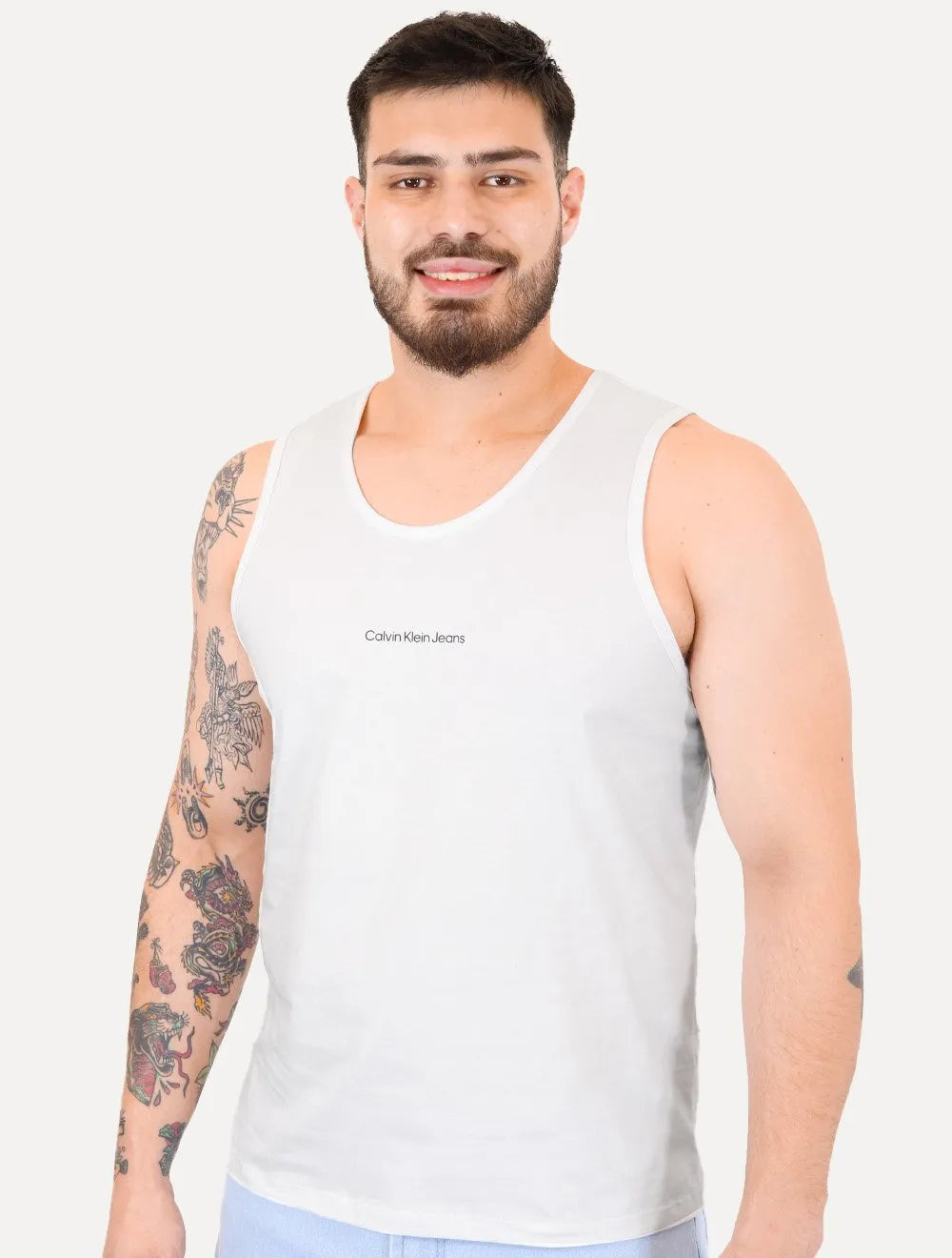 Regata Calvin Klein Jeans Masculina Front Logo Neck Stripe Branca