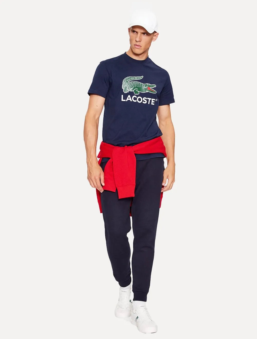 Camiseta Lacoste Masculina Jersey Croco Signature Logo Azul Marinho