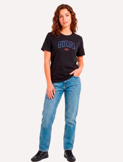Camiseta Guess Feminina College Logo Preta