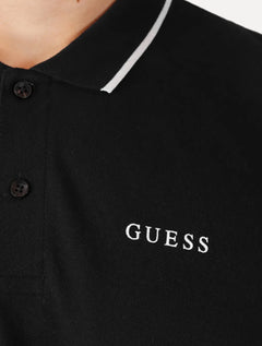 Polo Guess Masculina Piquet Silk Linear Light Friso Preta