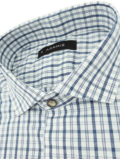 Camisa Aramis Masculina Regular Pocket Tricoline Xadrez Azul/Branca