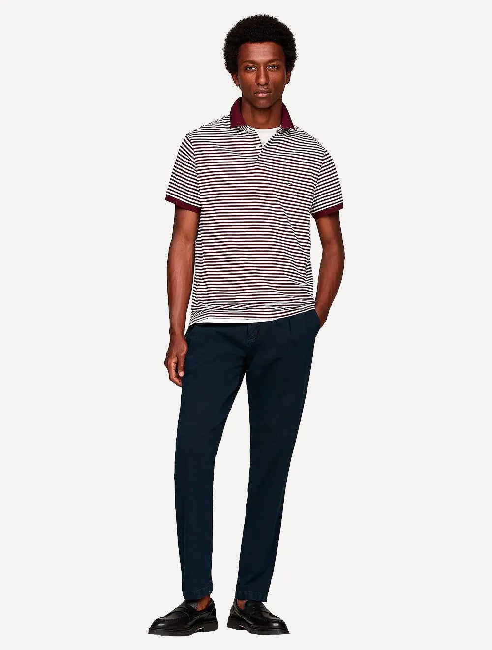 Polo Tommy Hilfiger Masculina Regular Piquet 1985 Striped Bordô