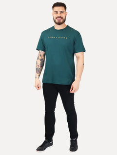 Camiseta Tommy Jeans Masculina Core Linear Gold Logo Verde