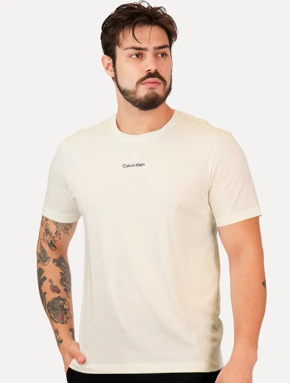 Camiseta Calvin Klein Masculina Institutional Logo Off-White