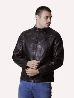 Jaqueta Victory Eagle Masculina PU Leather Zip Chest Preta