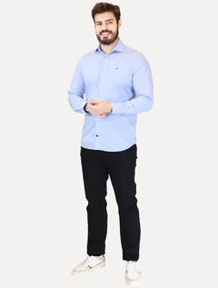 Camisa Tommy Hilfiger Masculina Slim THFlex Poplin Azul Claro