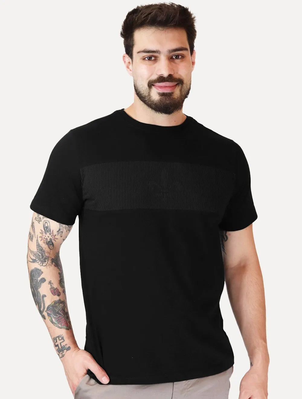 Camiseta Dudalina Masculina Regular Silk Grey Threads Preta