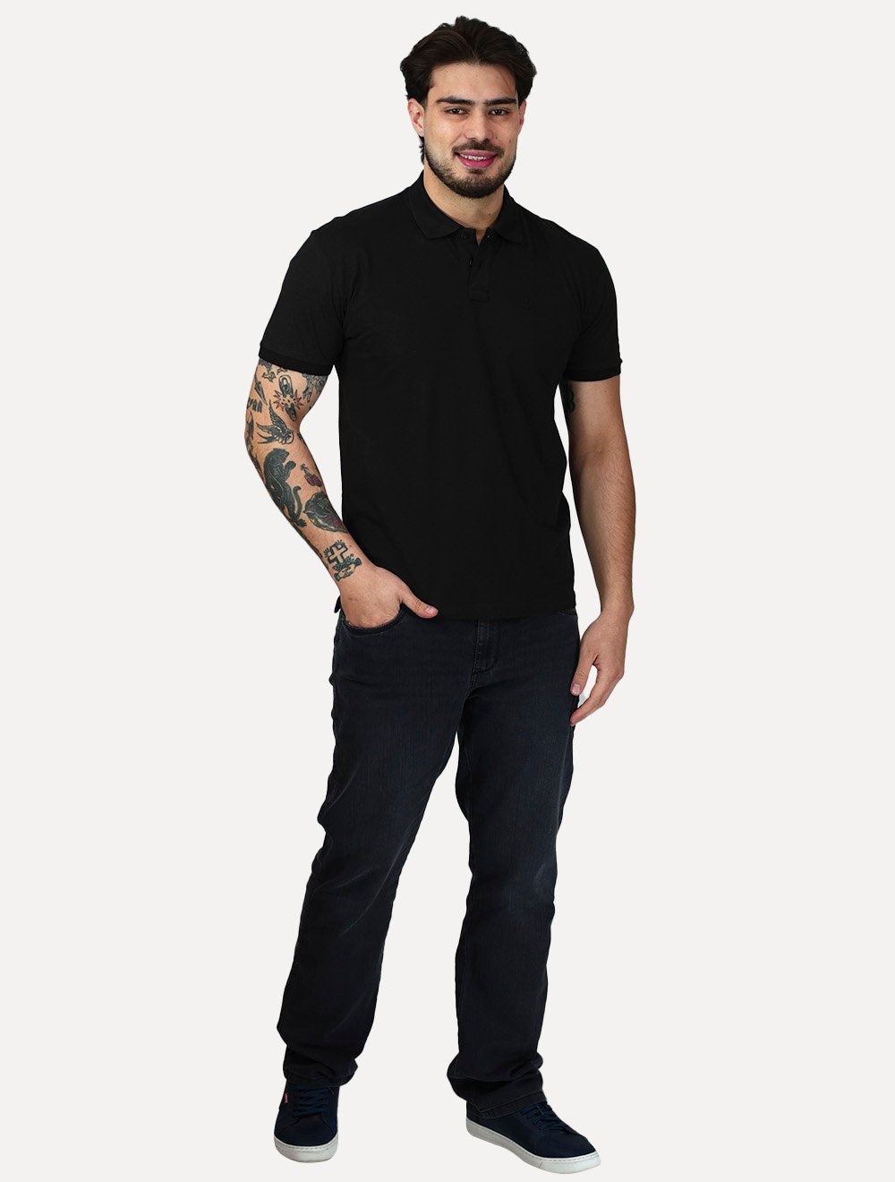 Polo Osklen Masculina Comfort Tridente Pure Touch Mono Logo Preto