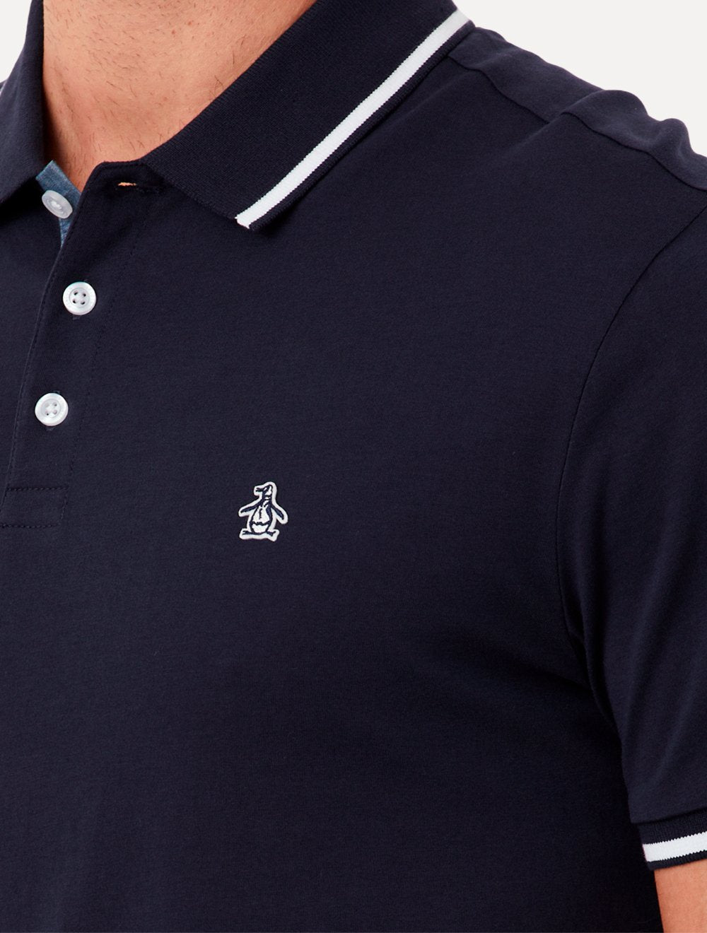 Polo Original Penguin Masculina Malha Jersey Lisa Frisos Azul Marinho