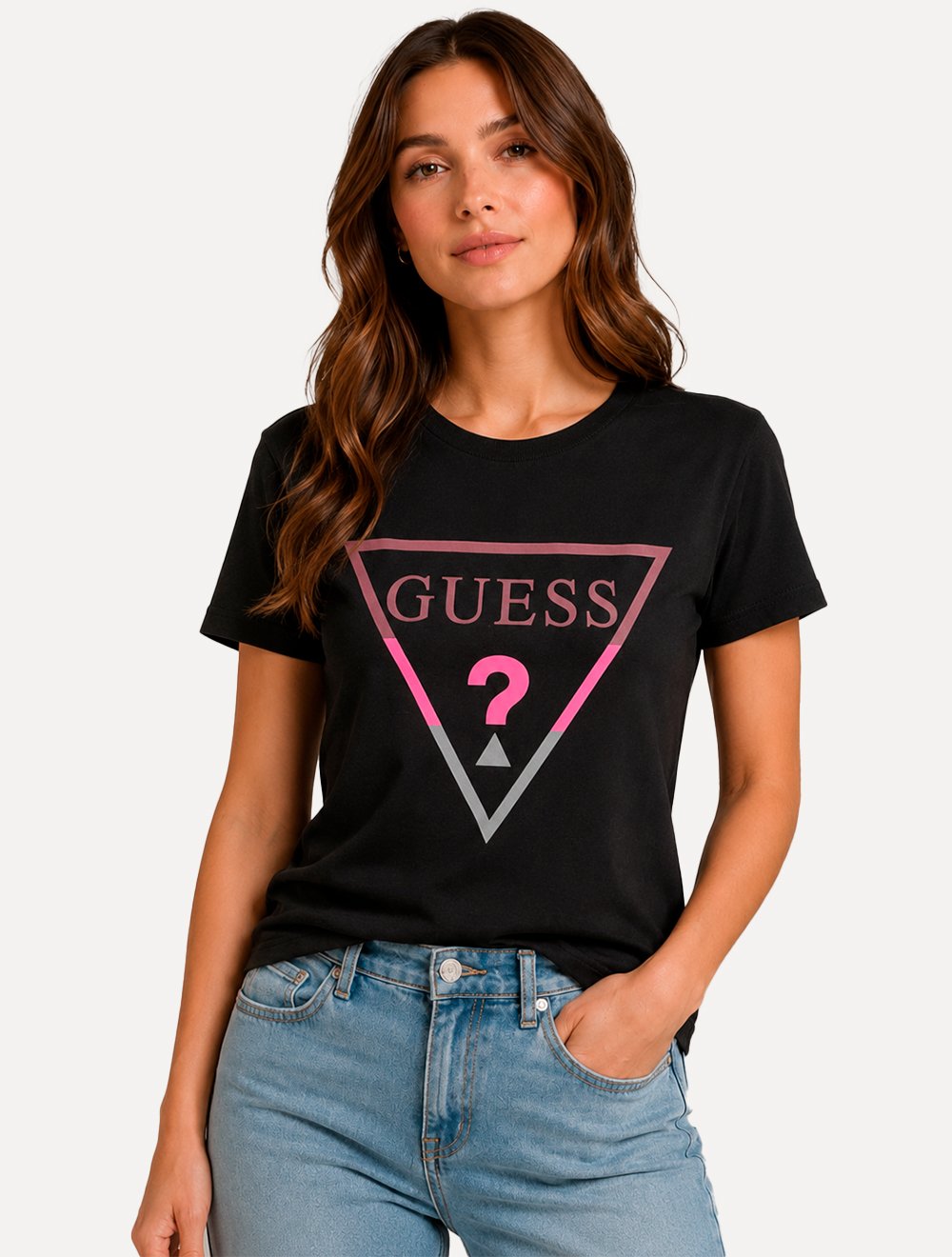 Camiseta Guess Feminina Bust Printed Multicolor Preta
