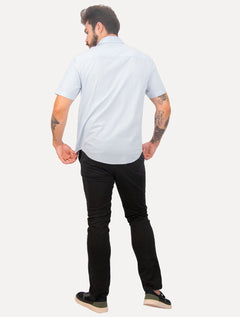 Camisa John John Masculina Regular Manga Curta Marc Linen Blend Azul Claro