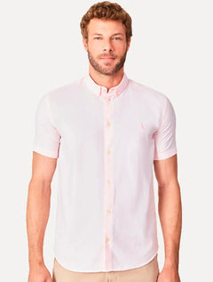 Camisa Reserva Masculina Manga Curta Oxford Color Rosa Claro