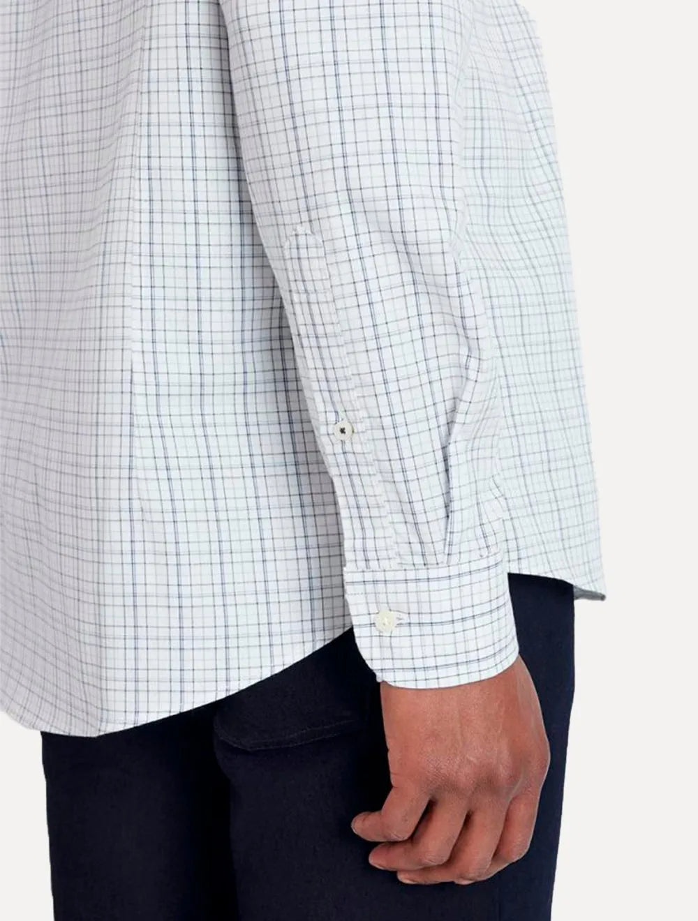 Camisa Aramis Masculina Slim Tricoline Micro Grid Xadrez Marinho/Branca