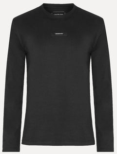 Camiseta Calvin Klein Jeans Masculina Manga Longa Logo Leather Center Preta