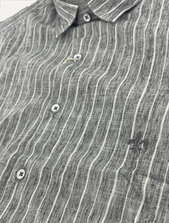 Camisa Dudalina Masculina Slim Slub Cotton Listrada Cinza Médio Mescla