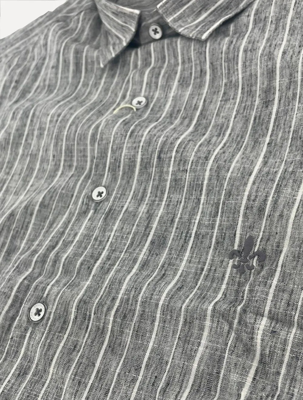 Camisa Dudalina Masculina Slim Slub Cotton Listrada Cinza Médio Mescla