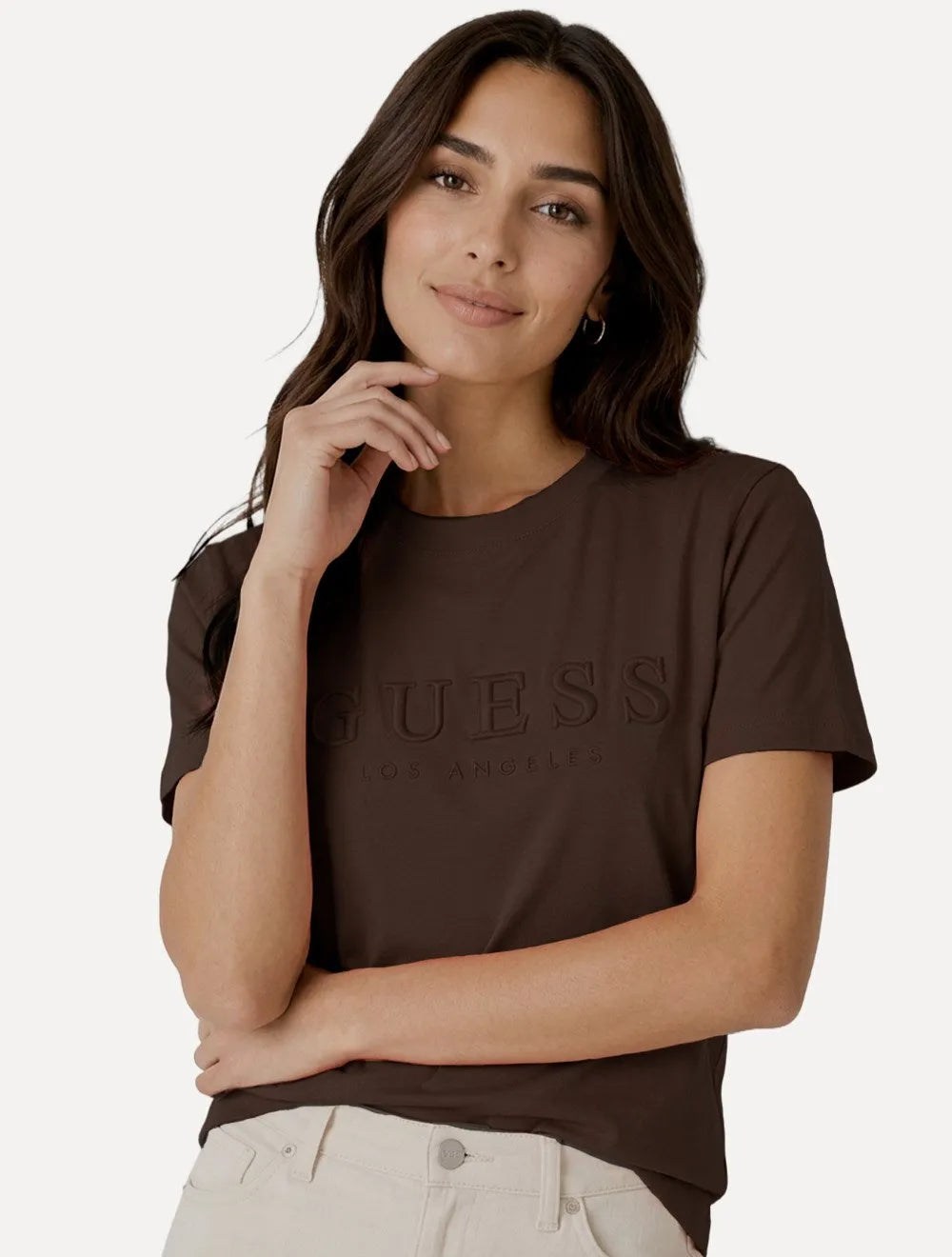 Camiseta Guess Feminina Los Angeles Embroidery Logo Marrom