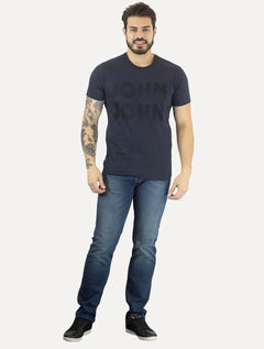 Camiseta John John Masculina Logo Blur Azul Marinho