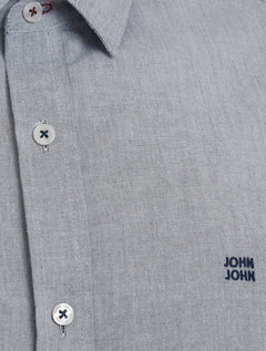 Camisa John John Masculina Regular Chambray Blue Logo Cinza Médio