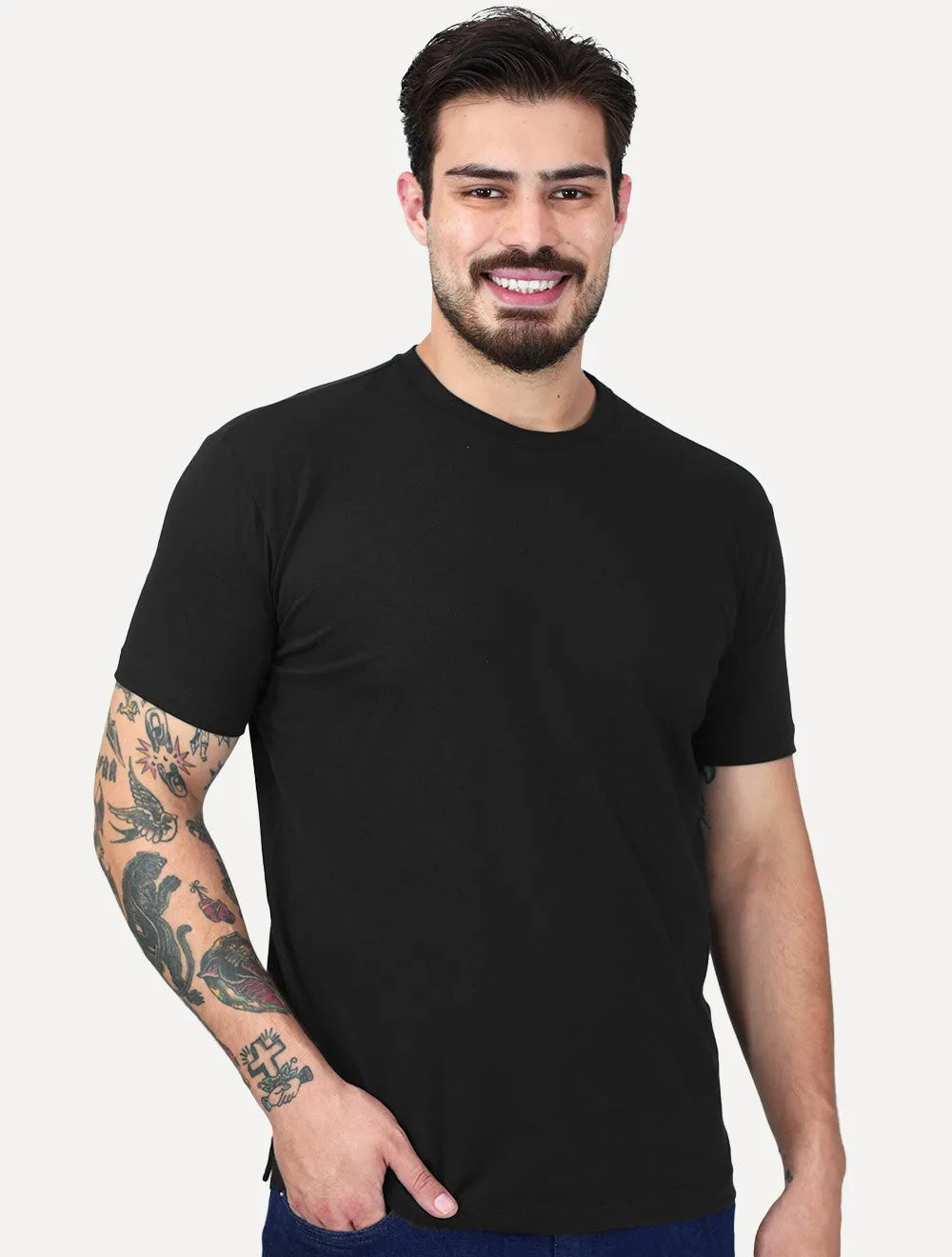 Camiseta K&J Black Cotton Flex Slim Preto