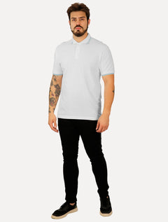 Polo Guess Masculina Piquet Frieze Logo Relief Branca