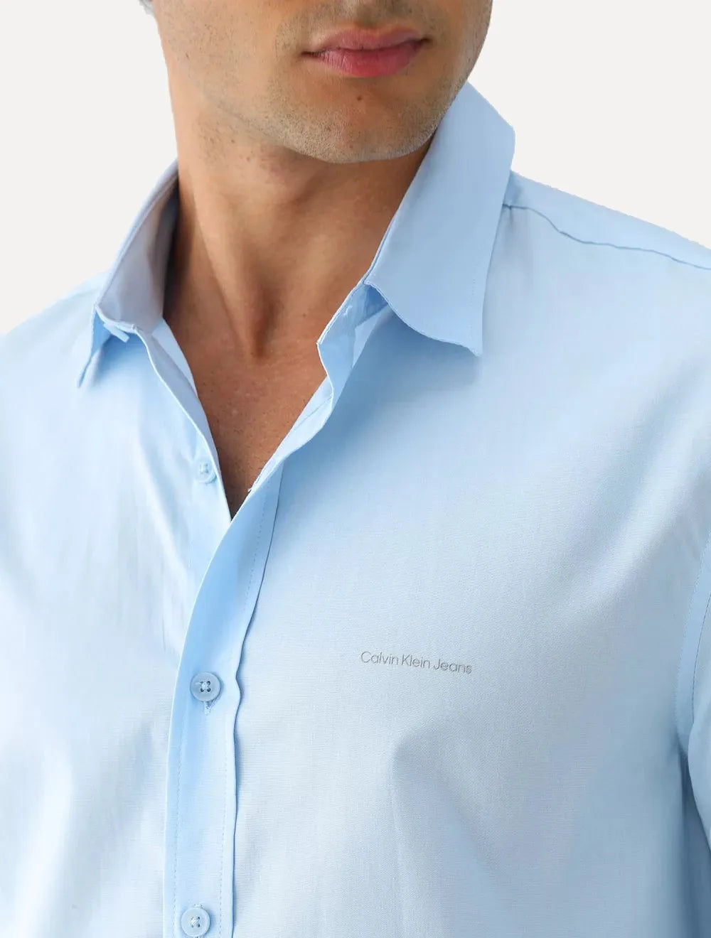 Camisa Calvin Klein Jeans Regular Plain Grey Logo Azul Claro