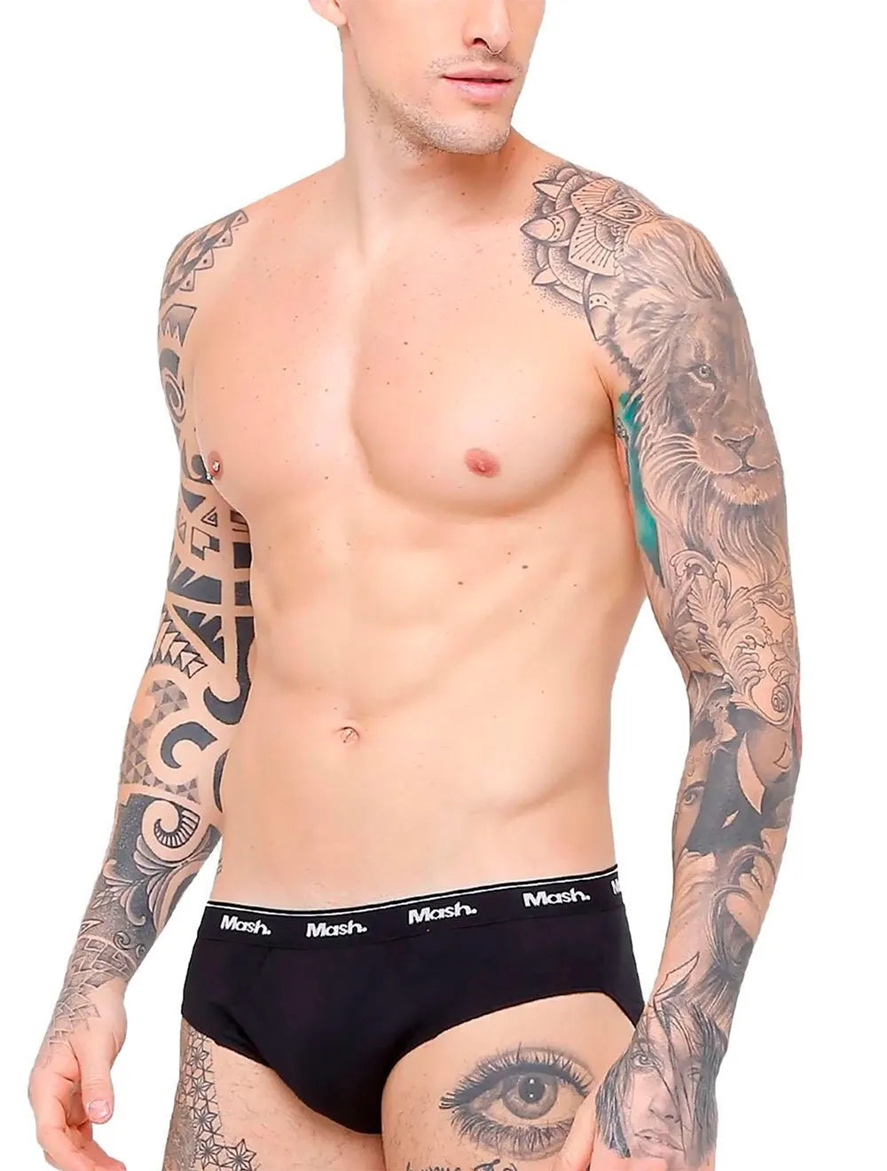 Cueca Mash Slip Cotton Basic Marinho/Preta Pack 3UN