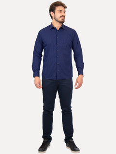 Camisa Dudalina Masculina Slim Superfine Cotton Xadrez Azul Marinho