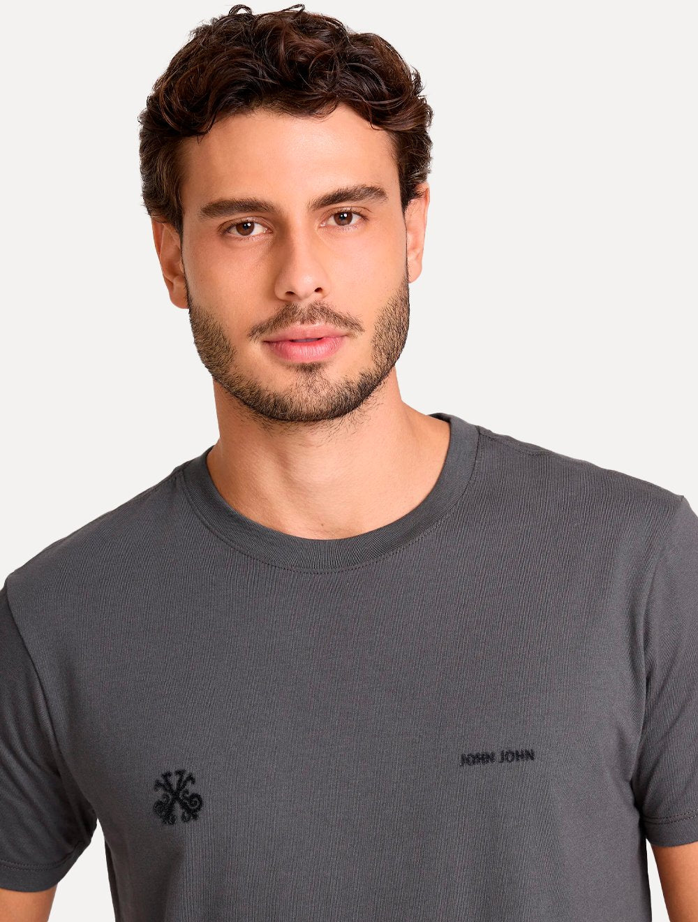 Camiseta John John Masculina Slim Fit Key Floc Cinza Médio