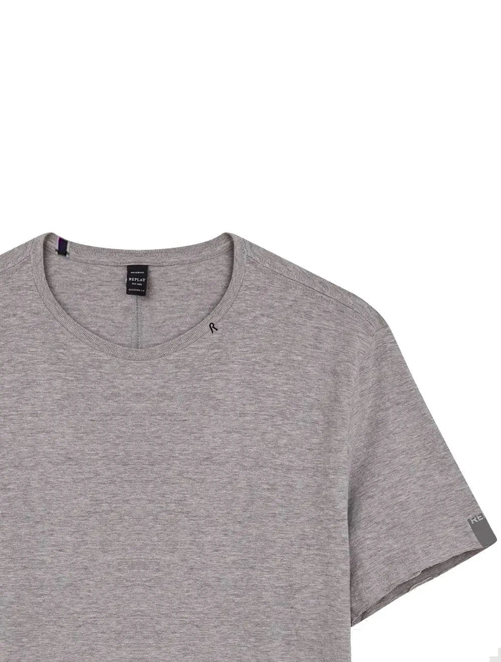 Camiseta Replay Masculina Basic Embroidered Logo Cinza Mescla
