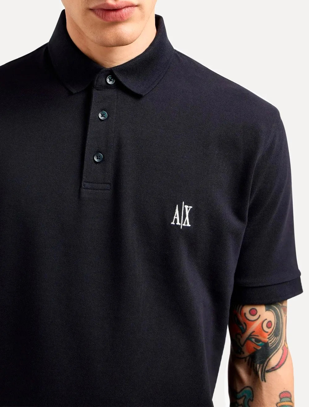 Polo Armani Exchange Masculina Regular Fit Logo Icon AX Azul Marinho 