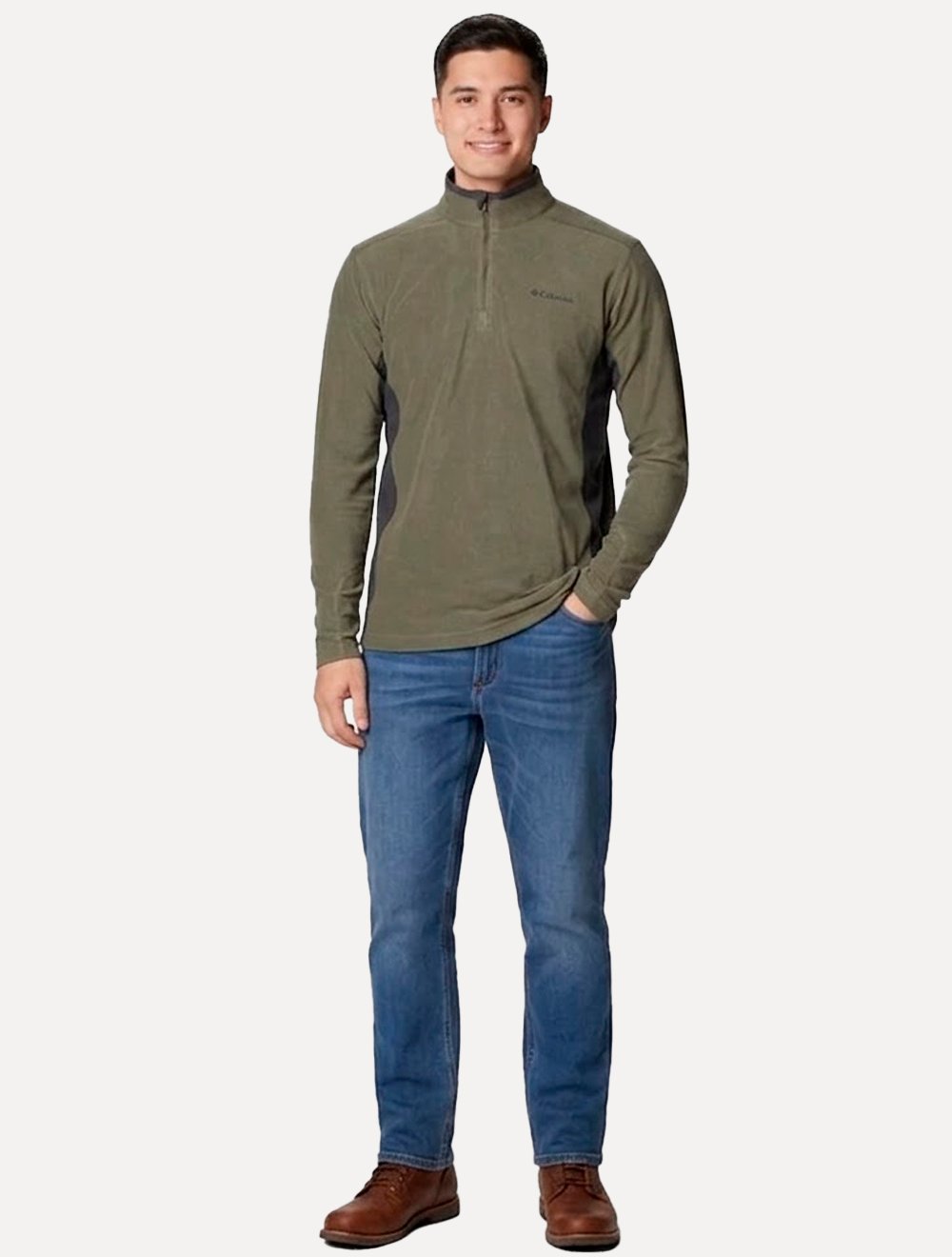 Blusa Columbia Masculina Klamath Range II Half Zip Stone Green / Shark Verde Militar