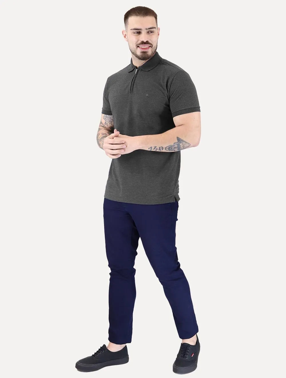 Polo Aramis Masculina Piquet Ziper Grafite Mescla