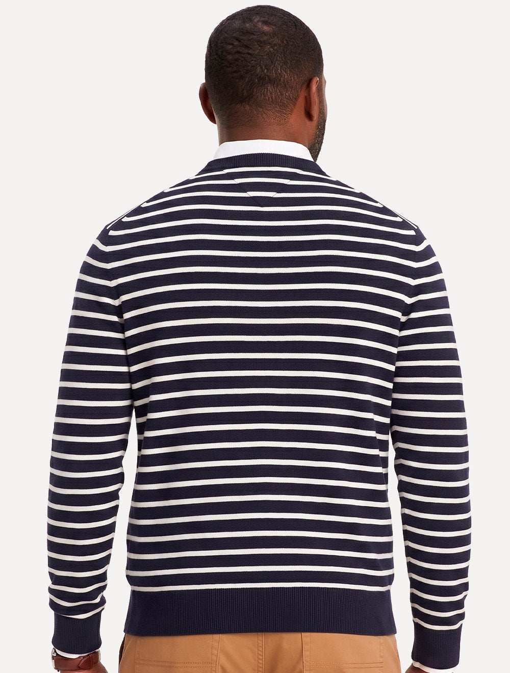 Suéter Tommy Hilfiger Masculino Crewneck Essential Cotton Listrada Azul/Branco