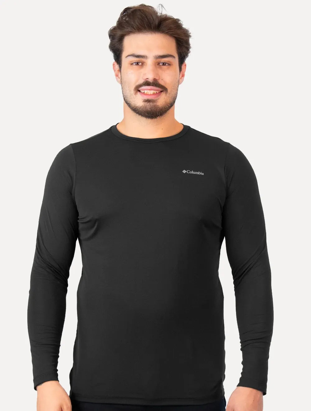 Camiseta Columbia Masculina Manga Longa Neblina Grey Logo Preta