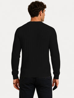 Suéter Dixen Masculino Tricot Manga Longa Texturizada Vertical Preto