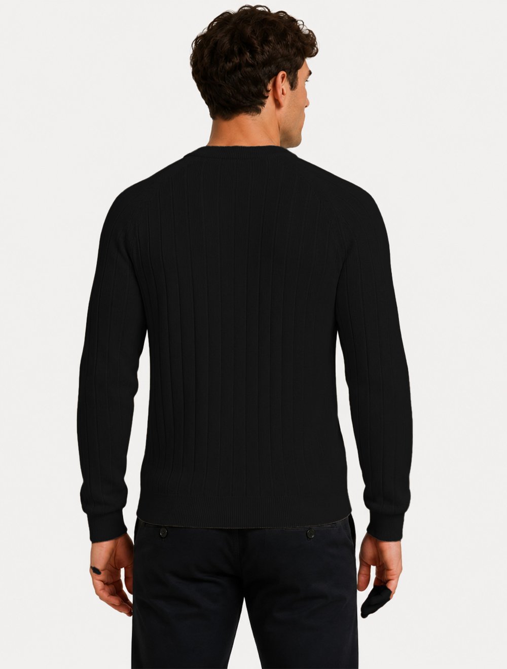 Suéter Dixen Masculino Tricot Manga Longa Texturizada Vertical Preto