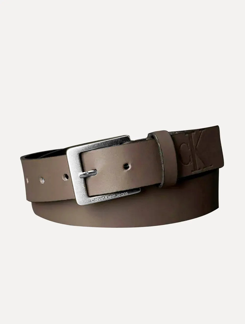 Cinto Calvin Klein Masculino Couro Queima CK Marrom