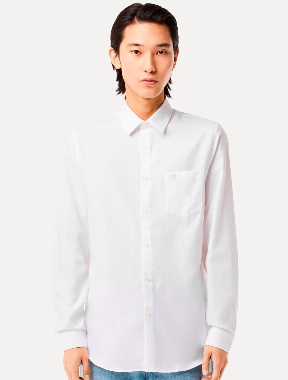 Camisa Lacoste Regular Poplin Cotton Pocket Mono Branca