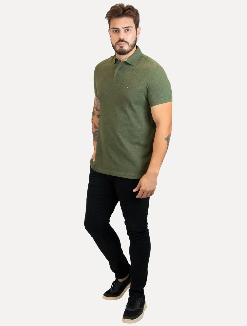 Polo Tommy Hilfiger Masculina Regular Piquet 1985 Verde Oliva
