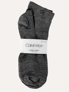 Kit 3 Pares Meia Calvin Klein | Cano Curto CK Preta Branca e Cinza