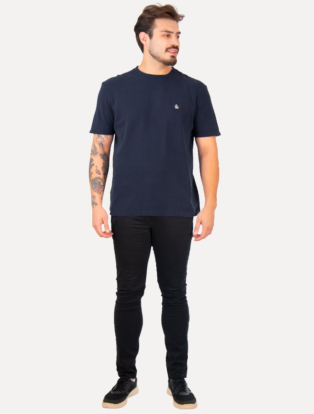 Camiseta Original Penguin Masculina Piquet Patch Azul Marinho