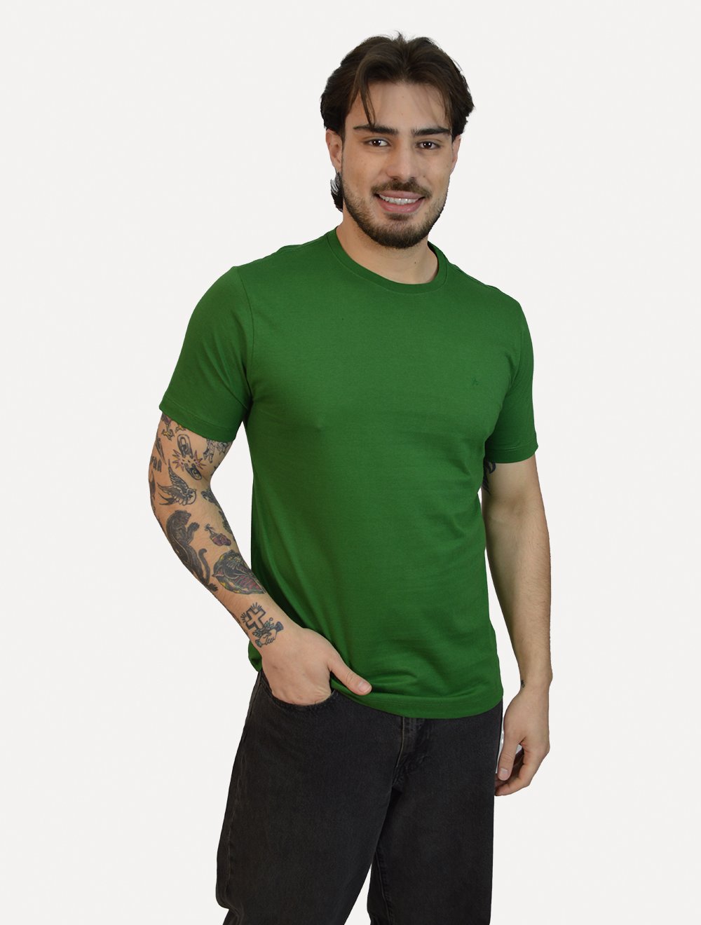 Kit Camisetas Aramis | Masculina Basic Lisa Branca/Verde Bandeira