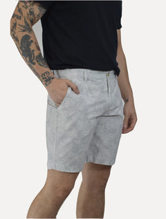 Bermuda Sergio K Masculina Chino Sarja Elastano Floral Cinza Claro