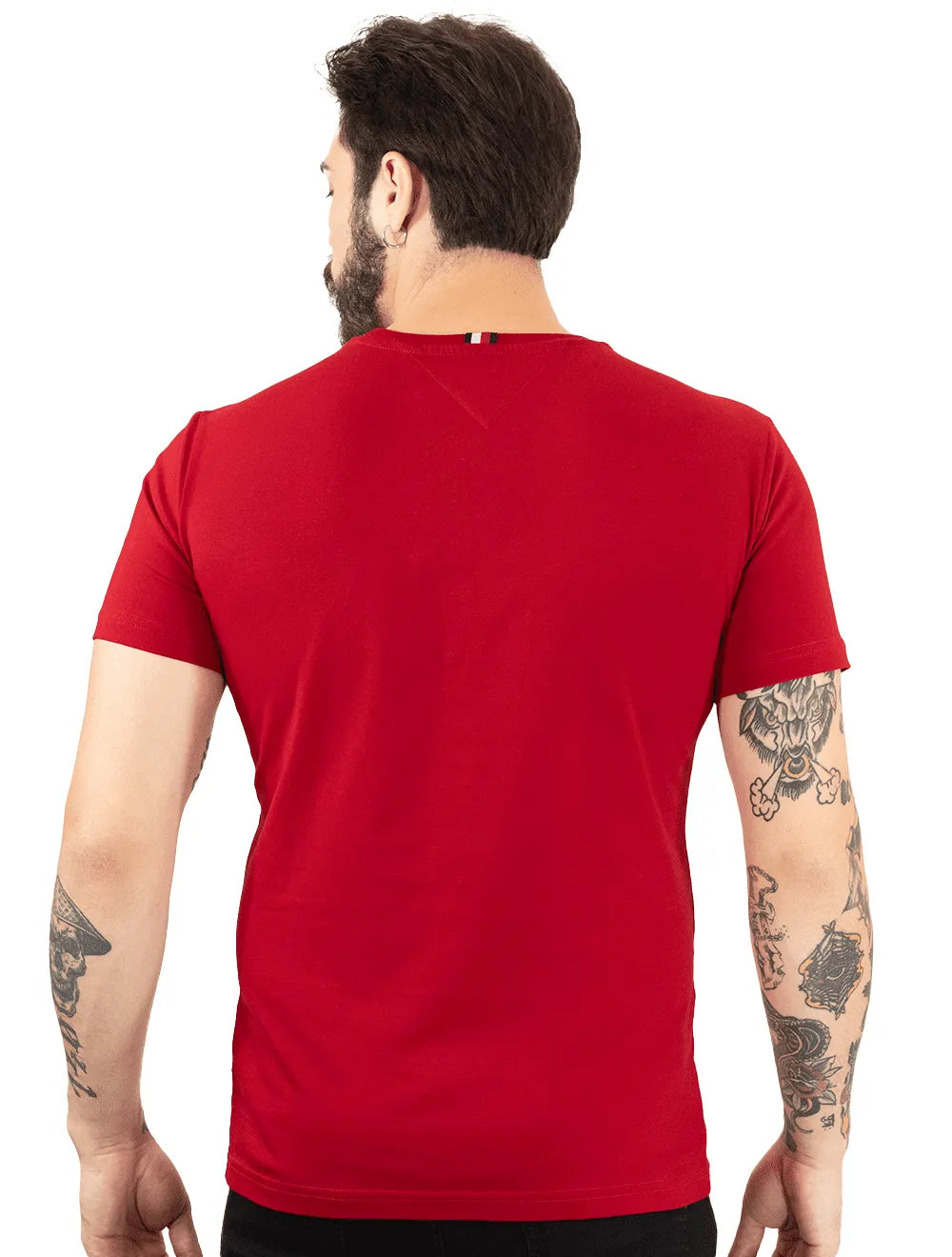 Camiseta Tommy Hilfiger Masculina Regular Global Stripe Vermelha