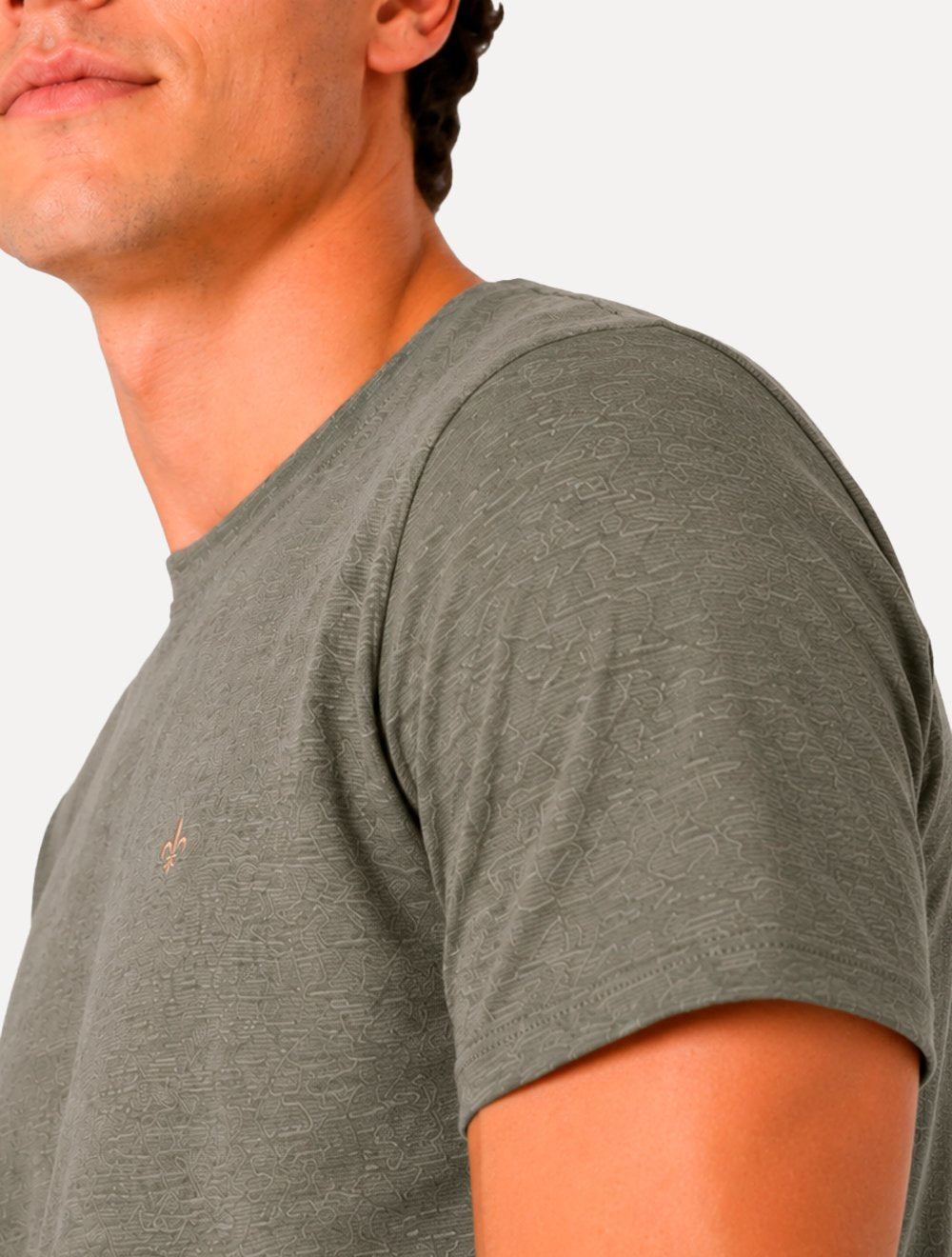 Camiseta Dudalina Masculina Regular Fit Listras Dark Icon Cáqui Escuro