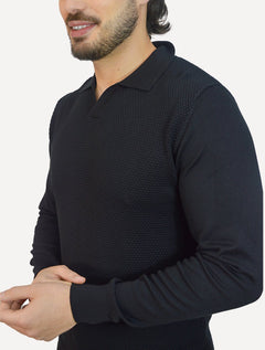 Camiseta Dixen Masculina Tricot Manga Longa Jacquard Seamless Preto